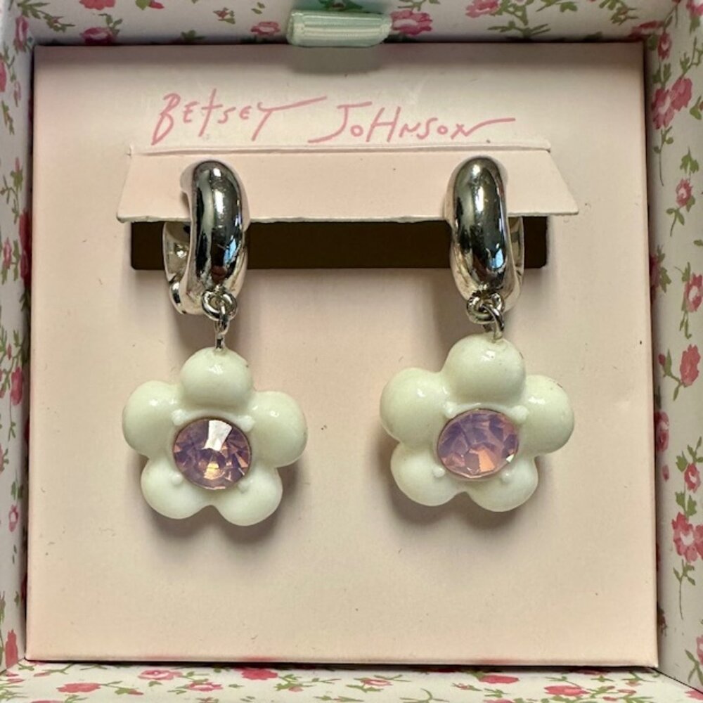 Betsey Johnson Women's Daisy Charm Huggie Earrings